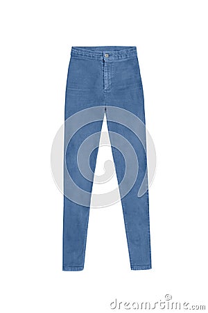 Blue skinny high waist jeans pants, isolated on white background Stock Photo